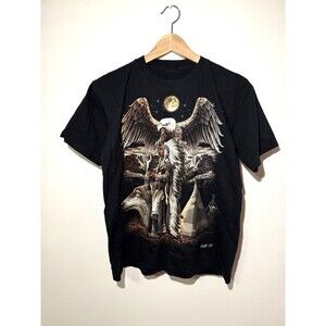 Vintage Biker Native American Eagle T-shirt Metal Rock Front&Back sz S Wild co.